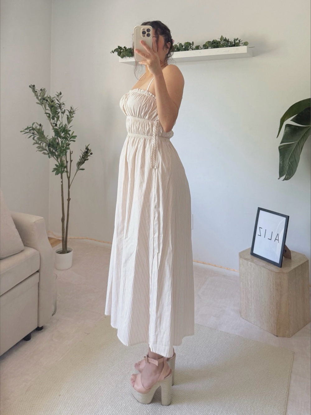 Strapless Cream Ruched Maxi Dress